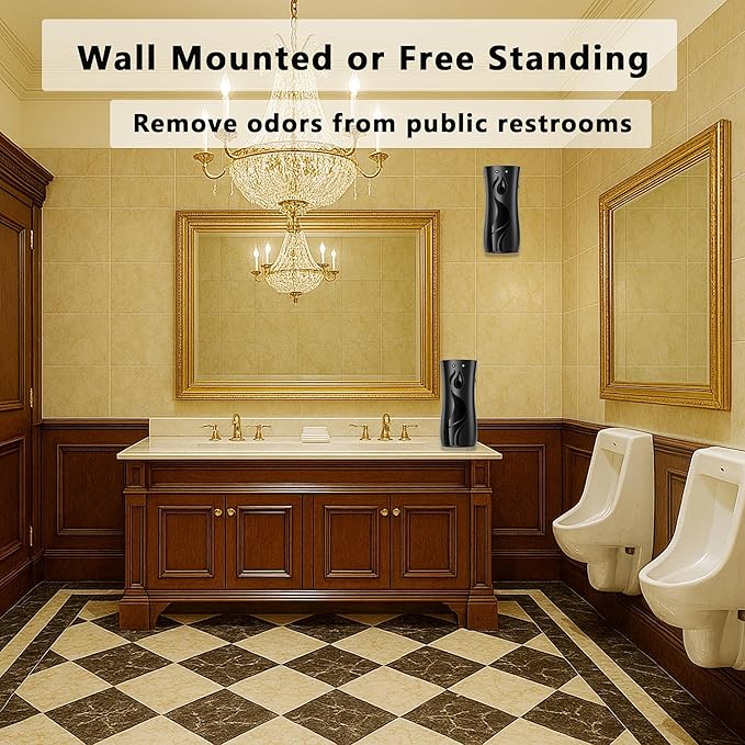 Automatic Air Freshener Spray Dispenser 2-Pack Wall Mounted or FreestandingMultiple Time SettingsCommercial and Home Use in Bathrooms Offices Living Rooms and Commercial Places (Black 1121)