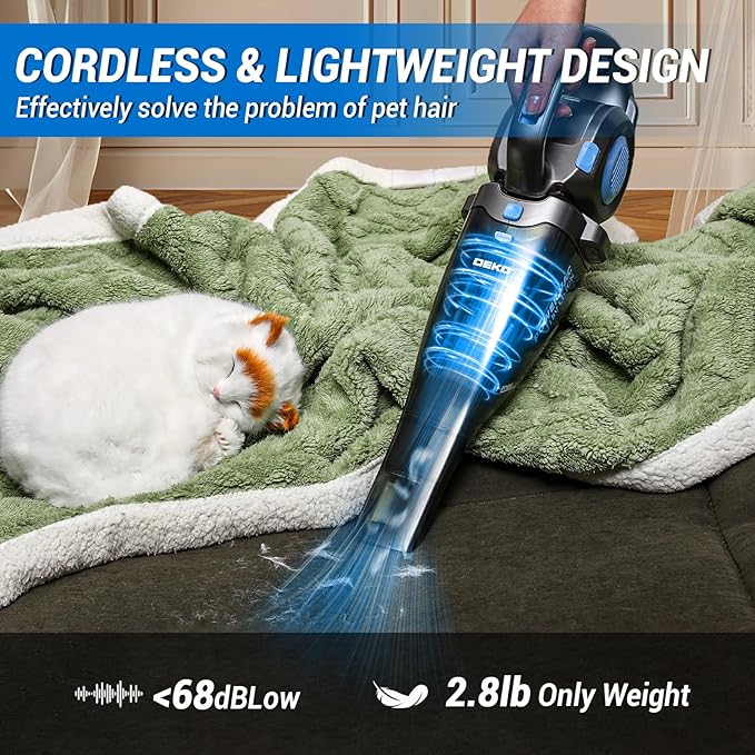 DEKOPRO 22V Upgraded Handheld Vacuum – Cordless &amp Rechargeable Car Vacuum Cleaner with LED Light Strong Suction Mini Vacuum for Pet Hair &amp Dust Includes Multi Nozzles for Wet/Dry Cleaning