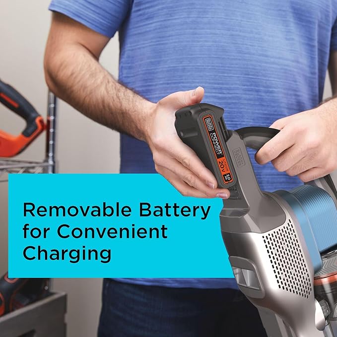 BLACK+DECKER Cordless Vacuum Powerseries Extreme Stick Vacuum Cordless Rechargeable Interchangeable Floorhead with Crevice Attachment 3 Speed Control Lightweight Blue (BSV2020G)