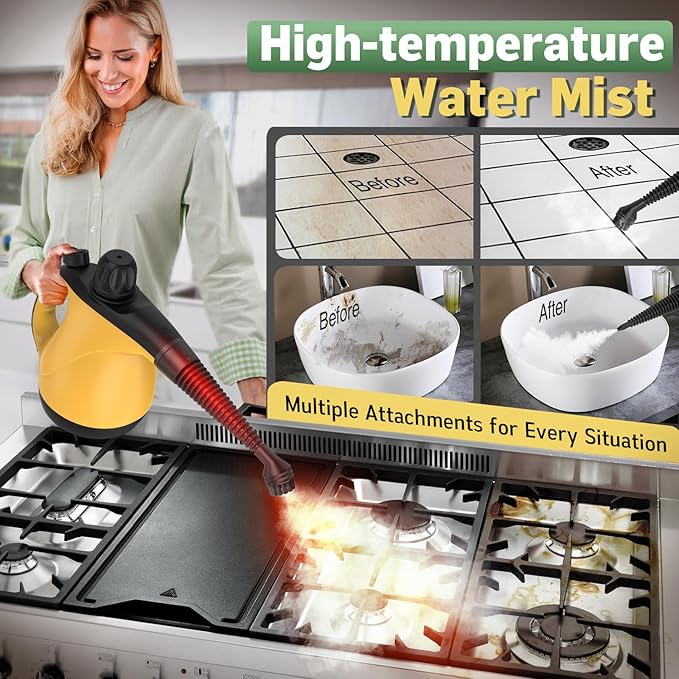Pressurized Handheld Steam Cleaner for Home Deep Cleaning Multi-Purpose Portable Steamer for Cleaning with 11 PCS Accessories for Dirt Grease Window Car Furniture Bathroom Couch Tile and Grout