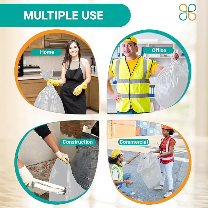 PlasticMill Heavy Duty Trash Bags - Clear Garbage Bags - Plastic Trash Bags - Kitchen Bathroom Office Garbage Bags Trash Can Liners - 7-10 Gallon Small Trash Bags 8 Microns 24x24 (100-Count)