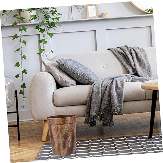 Elegant Swing Lid Trash Can Classic Wood Grain Bin for Kitchen Living Room Home Office