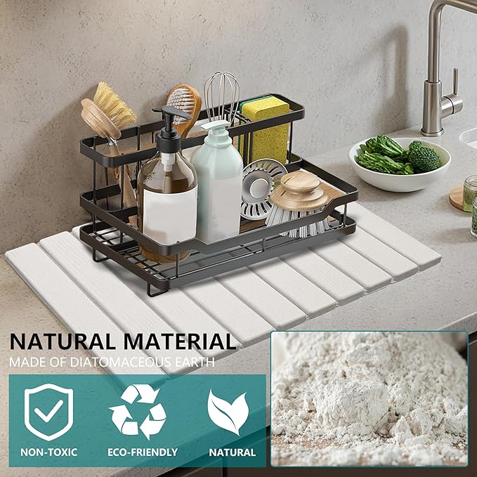 Stone Drying Mat for Kitchen Counter Quick Dry Absorbent Collapsible Dish Drying Mat Eco-Friendly Absorbent Diatomaceous Earth Mats for Dishes Bottles Cups Bathroom Any Counterop 24 x 15