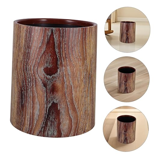 jojofuny Vintage Style Open Top Trash Can Imitation Wood Grain Round Wastebasket for Office Home Farmhouse Easy-Clean Garbage Bin