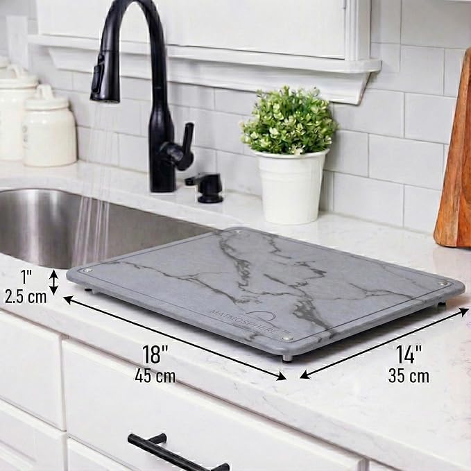 MATMOSPHERE Stone Drying Mat For Kitchen Counter Large Natural Dish Drying Mat Quick Drying And Fast Absorbing Sustainable Kitchen Accessories USA-Owned Business (Gray Marble 18 x 14)