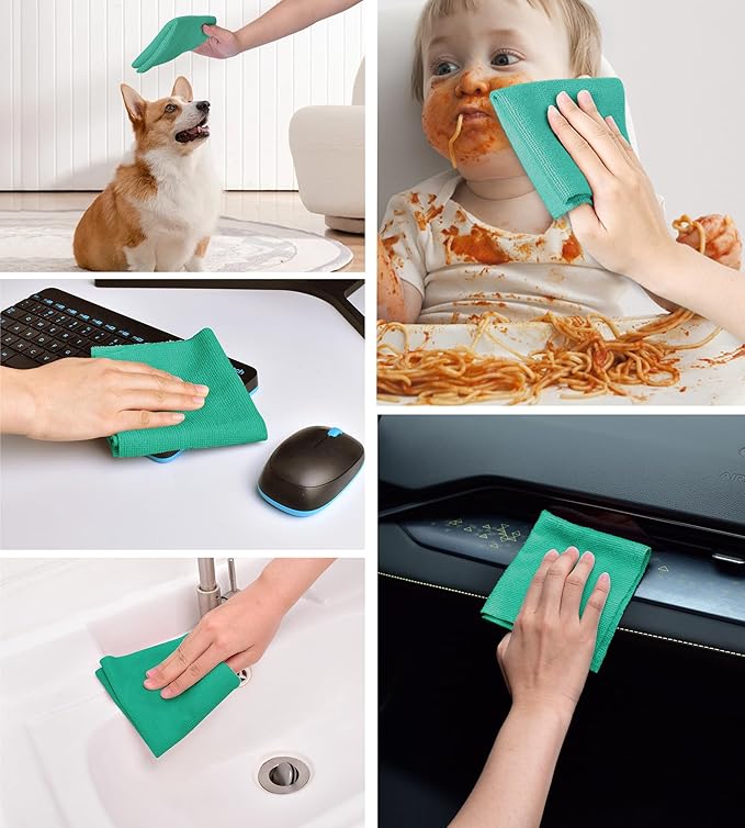 KitchLife Microfiber Cleaning Cloth Roll 100 Pack - Tear-Away Microfiber Paper Towels Lint-Free Reusable Washable for Kitchen Car Dishes and Sensitive Surfaces (Forest Green)