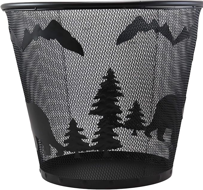 Ebros Wildlife Rustic Black Bears Roaming Pine Trees Forest by The Mountains Metal Wire Waste Basket Bin 14 Diameter Bear Home and Bathroom Accent Western Country Cabin Lodge Decorative Trash Can
