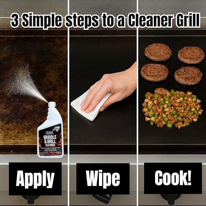 Black Diamond Stoneworks Griddle &amp Grill Cleaner – Flat Top Griddle Cleaner Non-Caustic Food-Contact Safe Unscented Residue-Free Stainless &amp Cold-Rolled Steel 32 fl oz (32)