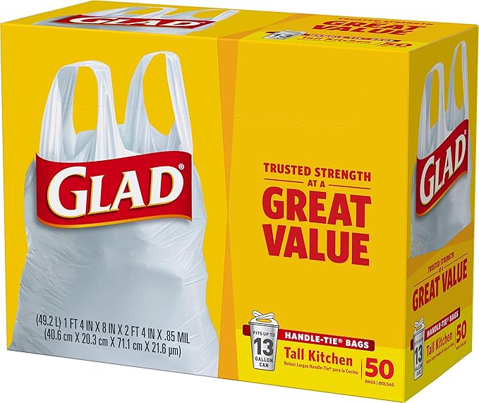 Glad Tall Handle-Tie Kitchen Trash Bags - 13 Gallon - 50 Count - 4 Pack (Packaging May Vary)