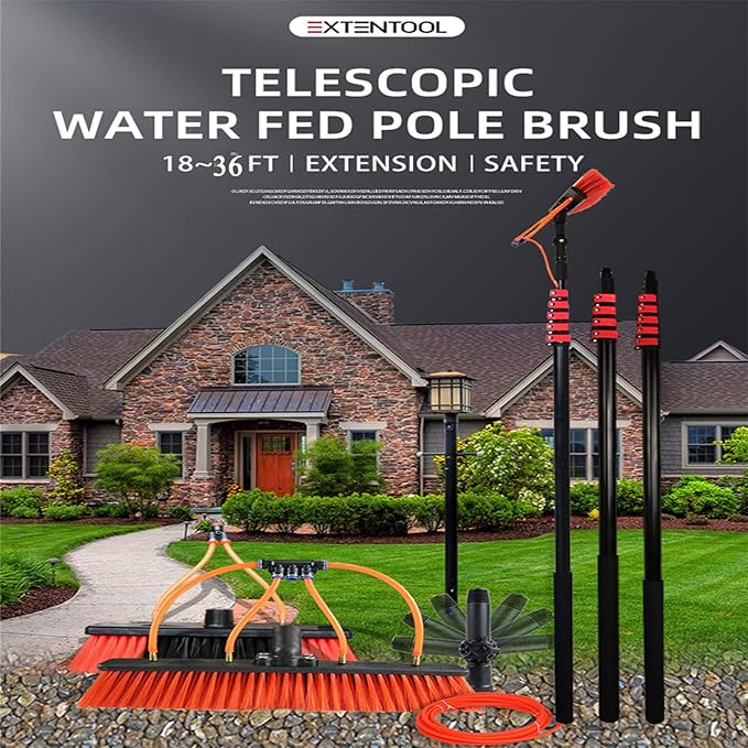 Solar Panel Cleaning BrushGlass Cleaning BrushCleaner Water Fed Pole Kit for Cleaning Outer Window GlassTile WallsGlass Curtain WallSolar Panel36FT#11m