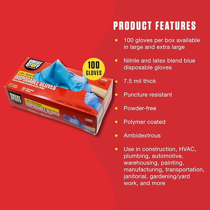 Great Stuff Disposable Gloves - Multiuse Applications - Cleaning -100 Gloves