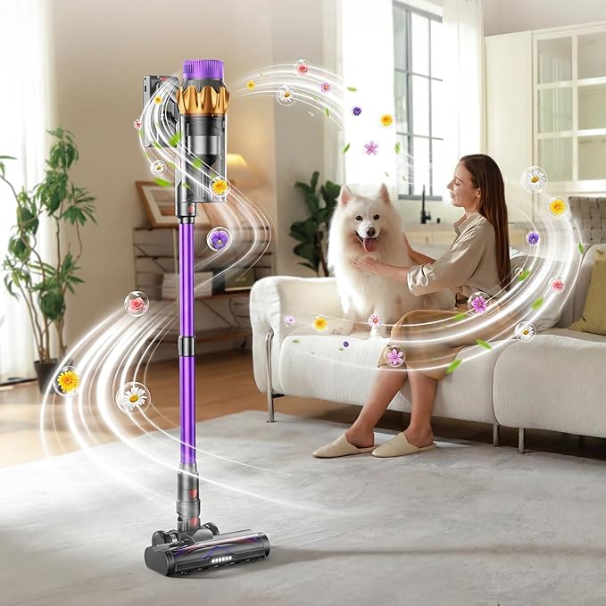 Cordless Vacuum Cleaner 55KPa 650W Max 70 Mins Vacuum Cleaner for Home Wall mount Charging Dock Self-standing Vacuum Cleaner with Scented Tablet Anti-tangle Stick Vacuum for Pet Hair/Carpets/Floors