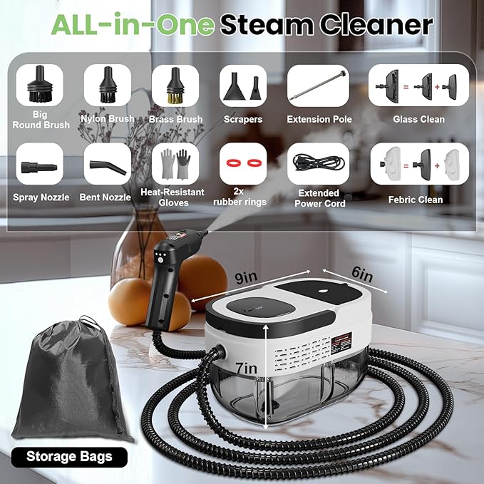 Handheld Steam Cleaner for Home 2500W High Pressure Steam Cleaner for Car Detailing 3 Steam Levels 1600Ml Tank High Heat Steamer for Bed Bugs Couch Furniture Kitchen Bathroom Floors