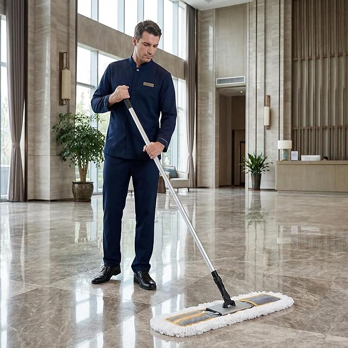 24 Commercial Dust Mop for Floor Cleaning Heavy Duty Sweeper Broom with 2 Microfiber Mop Pads Wet and Dry Duster Sweeper Broom for Marble Laminate Hardwood Floor Cleaning Grey
