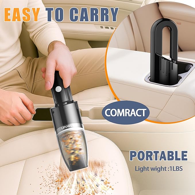 Handheld Car Vacuum Portable Cordless Dust Buster Rechargeable High Power Suction Mini Hand Held Vacuum Cleaner with Washable HEPA Filter Multi-Nozzles Lightweight Hand Vacuum for Car Home Office