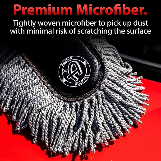 Adam's Polishes Microfiber Duster – Exterior Soft Premium Large Car Duster Kit Extendable Handle with Long Pole Safe On Paint &amp Removes Dust Pollen Dirt Cotton Hair &amp More