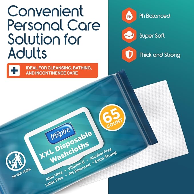 Inspire Adult Wet Wipes Wash Cloths for Incontinence &amp Cleansing for Elderly 8x13 (780 Count)