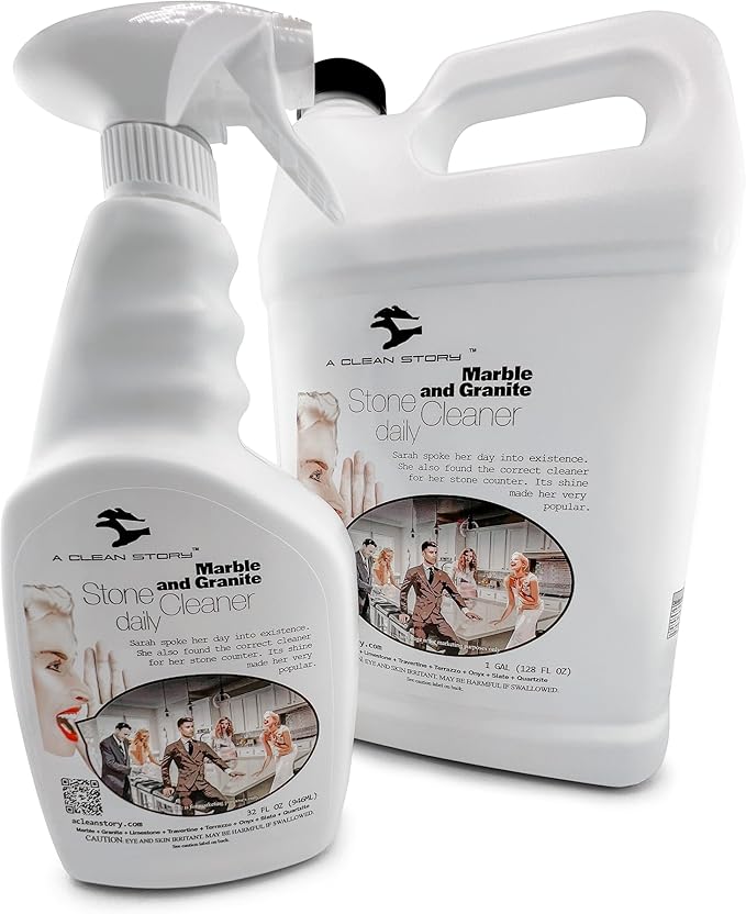 Marble and Granite Daily Stone Cleaner (Neutral Cleaner - Ph7) 32oz. Large Spray Bottle Ready-to-Use + 1-Gallon Concentrate Formula for refills - makes up to 32 gallons