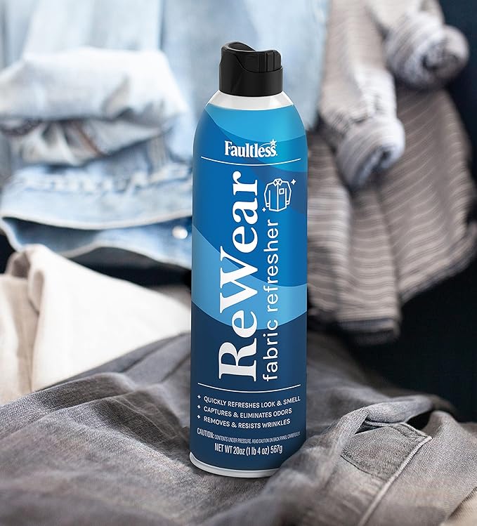 Faultless ReWear Dry Wash Spray for Clothing – Wrinkle Remover Fabric Refresher Spray Captures Odors – Like Dry Shampoo for Clothes: Fresh Look W/Out Laundry 20oz 4Pack