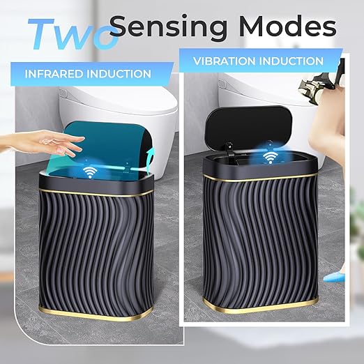 steo spce Automatic Motion Sensor Bathroom Small Trash Can with Lid 2.6 Gallon Black Touchless Slim Garbage Can Smart Waterproof Trash Bin for Bedroom Restroom Living Room Office