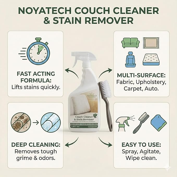 Couch Cleaner and Stain Remover Spray – Professional Strength Multi-Surface Fabric and Upholstery Cleaner – Pet-Safe Non-Toxic Quick-Drying for Couches Sofas &amp Car Interiors.