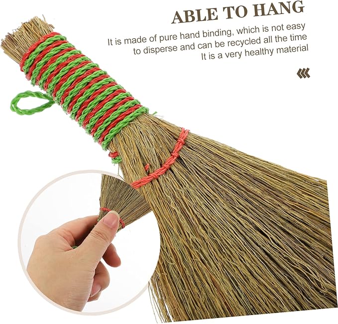 minkissy 8pcs Ergonomic Handle Straw Broom Small Brush Straw Bristle Broom Home Use