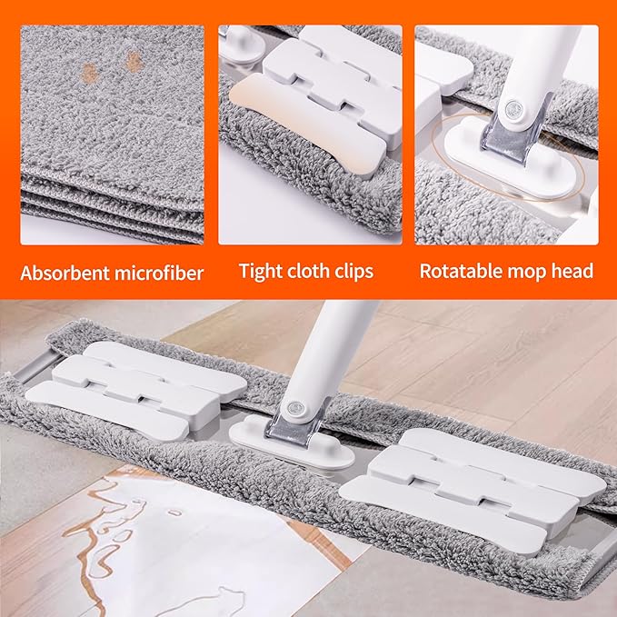 Premium 360° Microfiber Wet Mop for Floor Cleaning 4 Heavy Duty Reusable Microfiber Pads Adjustable Height and Sturdy Steel Hardware Vinyl Tile Laminate and Hardwood Floor Mop Cleaner