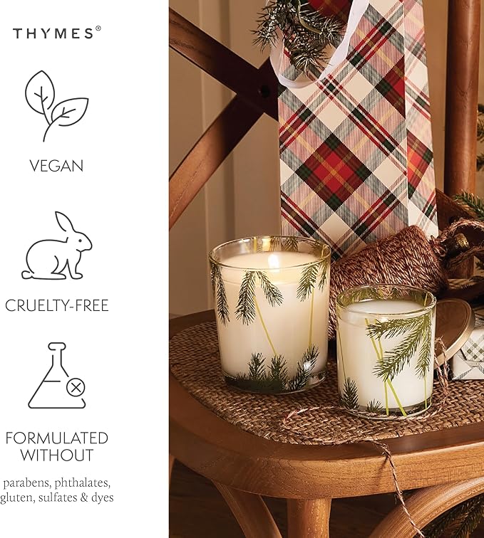 Thymes Frasier Fir Pine Needle Candle – Holiday Candles for Home Scented with Notes of Crisp Siberian Fir Cedarwood &amp Sandalwood – Christmas Decor – Christmas Gifts for Women &amp Men (13 oz)