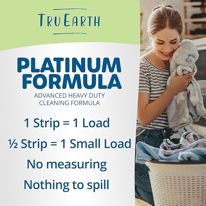 Tru Earth Platinum - Heavy Duty Laundry Detergent Sheets - Up to 64 Loads (32 Count) Fragrance Free - Ultra-Concentrated Strips Formula - Eco-Friendly Laundry Sheets