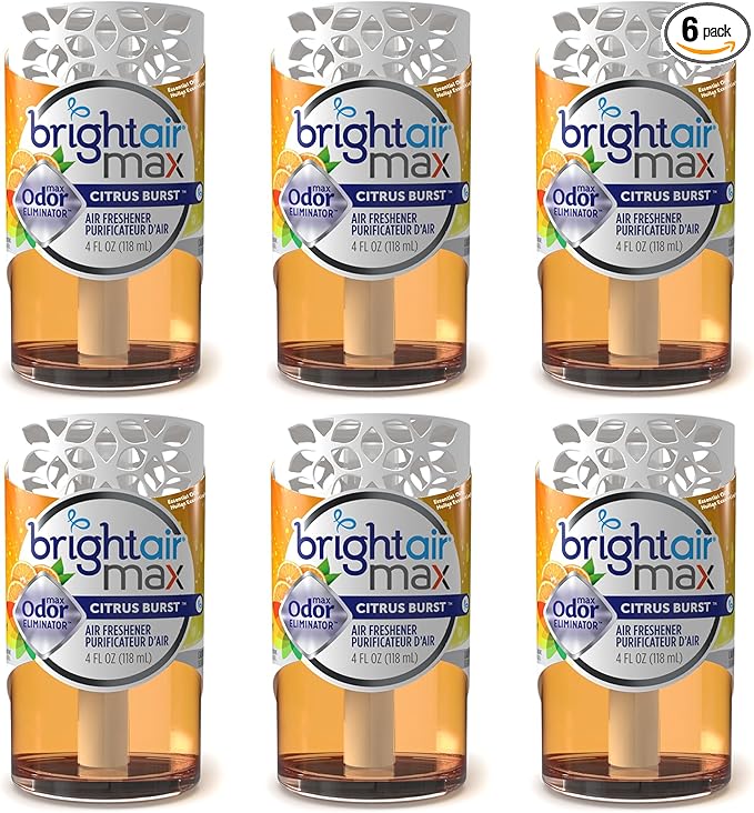 Bright Air Max 4 oz. Odor Eliminator Air Freshener for Medium-Size Spaces Citrus Burst Scent Case of 6 Lasts up to 60 Days Each