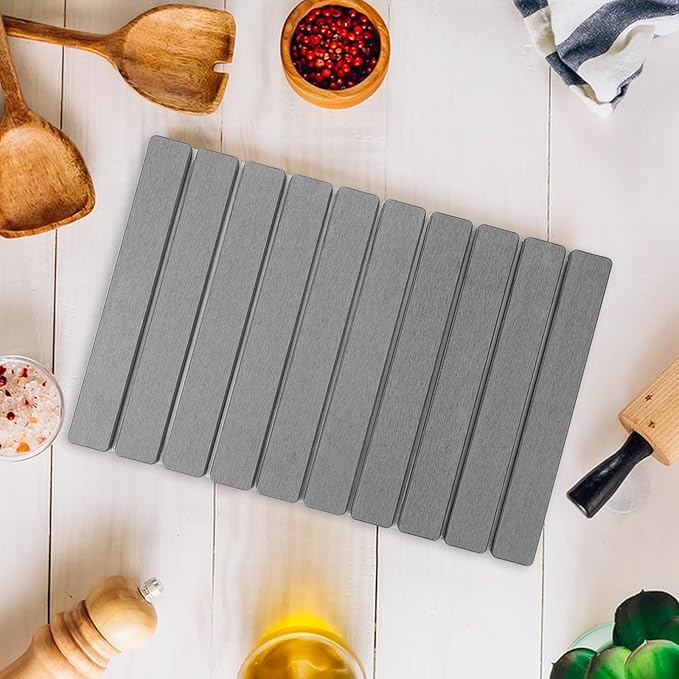 Stone Dish Drying Mat24(L)×16(W) - Fast-Drying Collapsible Kitchen Counter Mat for Dishes Cups &amp Bottles with Sanding Tool + Placemat Dark gray
