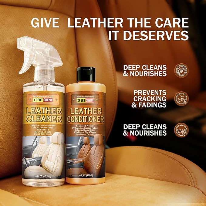 Leather Cleaner and Conditioner Kit Leather Care for Car Seats Furniture Couches Boots Bags &amp More Safe for Any Color 2 x 16oz