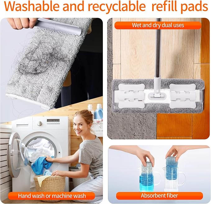 Premium 360° Microfiber Wet Mop for Floor Cleaning 4 Heavy Duty Reusable Microfiber Pads Adjustable Height and Sturdy Steel Hardware Vinyl Tile Laminate and Hardwood Floor Mop Cleaner