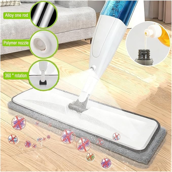 Large Household Spray Mop with Replaceable Microfiber Pad for Wet and Dry Cleaning Pads Rotating Broom(Only 5pc Cloth)