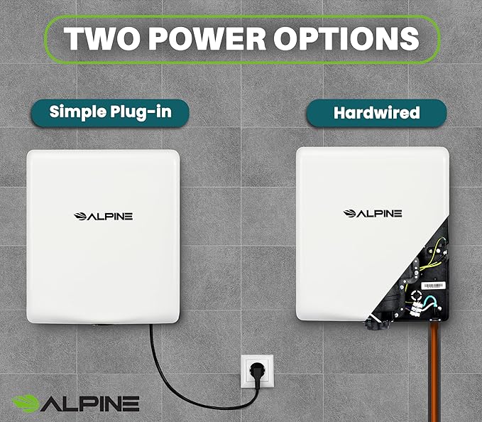 Alpine Commercial Hand Dryer with HEPA Filter 8 Seconds Extreme Speed Electric Hand Dryer for Home Bathroom/Restaurant with Heat &amp Speed Control - ADA Compliant (120V White)
