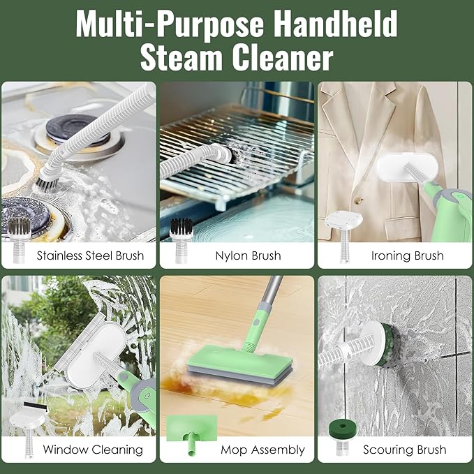 FEPPO 2-in-1 Steam Mop &amp Handheld Cleaner Bundle with 10-in-1 Accessories &amp 4 Washable Pads (Includes 2 Extra Pads) - 1300W Powerful Steamer for Floors Hardwood Tile Grout Windows Kitchen