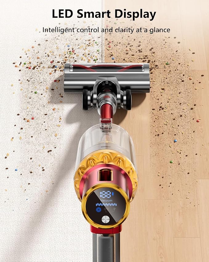 Cordless Vacuum Cleaner 580W 48Kpa 65Mins Vacuum Cleaner for Home Stand-Free Stick Vacuum OLED Display Auto Scrap Dust Tech Lightweight Anti-Tangle Vacuum Cordless for Woodfloor Carpet Pet Hair