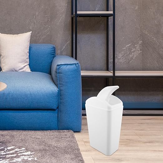 Alipis Plastic Trash Can with Swing Lid Space-Saving Slim Garbage Bin Bathroom Waste Basket Recycling Bin for Kitchen Bathroom Bedroom