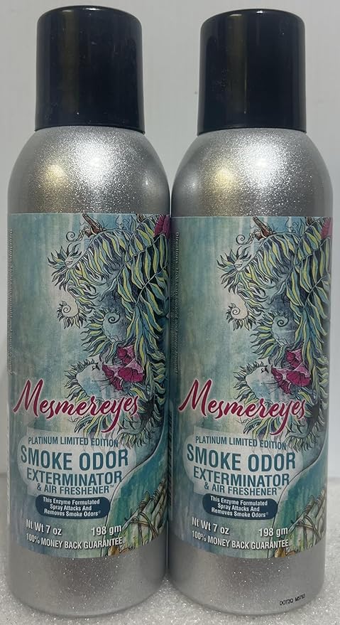 Smoke Odor Exterminator 198 gm/ 7 oz Large Spray Mesmereyes Set of Two Cans.