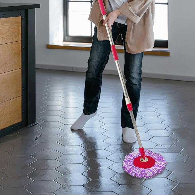 Spin Mop Replacement Handle 47.6-inch 360 Degrees Rotating Telescopic Replacement Mop Stick with Robust Reinforced Plastic Disc for Spin Mop Bucket Cleaning System (Plastic DiscRed)