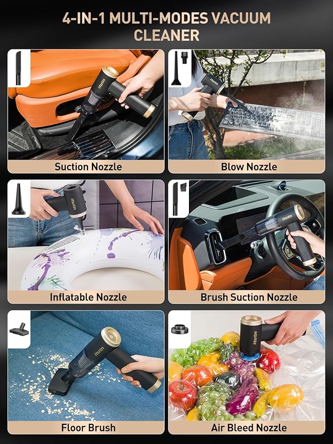 Car Vacuum Portable Cordless 15000PA Powerful Suction High Power Mini Portable Vacuum for Car Handheld Small Vacuum Cleaner &amp Air Duster for Home Office DeskPC Keyboard Cleaning