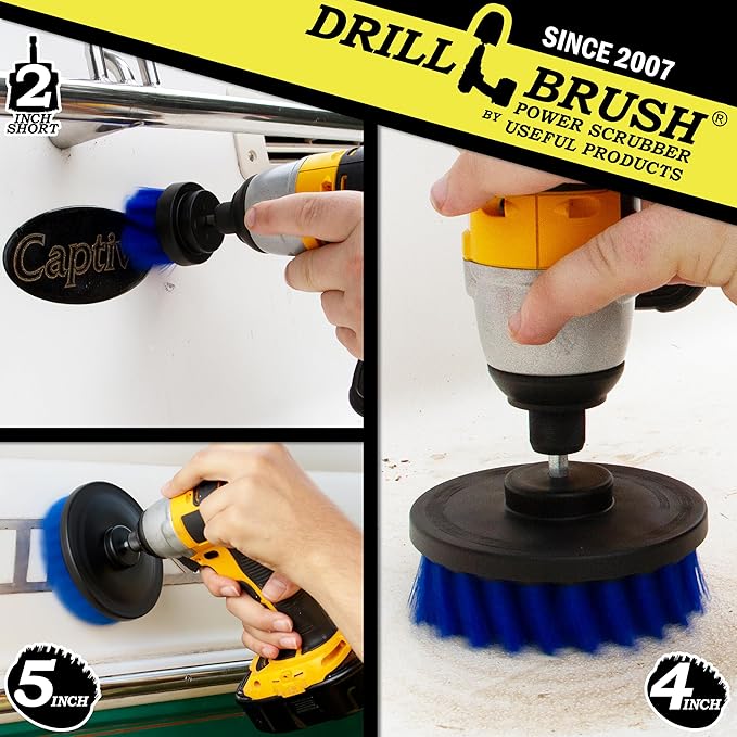Kayak - Canoe - Yacht - Raft - Drill Brush - Boat Accessories - Fiberglass - Hull Cleaner - Cleaning Supplies - Pond Scum Oil Residue Weeds Barnacles Oxidation - Spin Brush Kit
