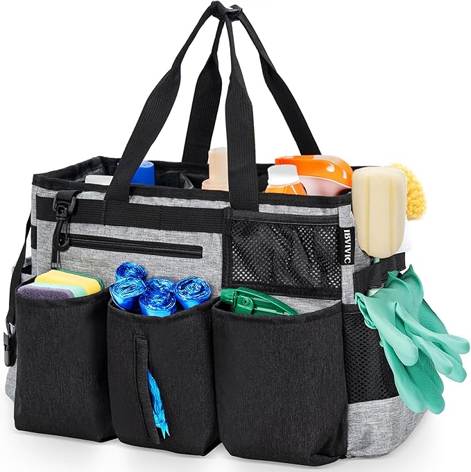 Wearable Cleaning Caddy Bag for Cleaning SuppliesLarge Capacity Cleaning Organizer Grey