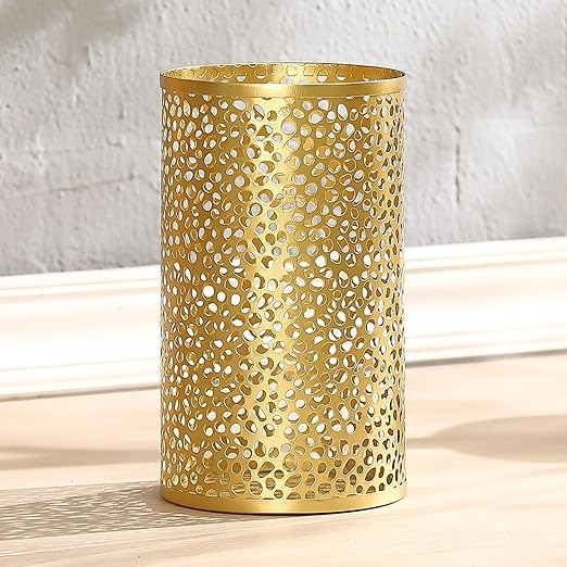 Metal Gold Trash Can Modern Gold Garbage Can for Office Cylindrical Metal Waste Basket for Bathroom Bedroom 7 D x 12 H