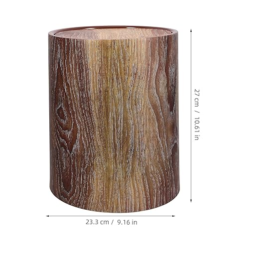 TIDTALEO Imitation Wood Grain Trash Can with Swing Lid 12L Double-Layer Round Wastebasket for Home Office Bathroom Kitchen Convenient Garbage Bucket