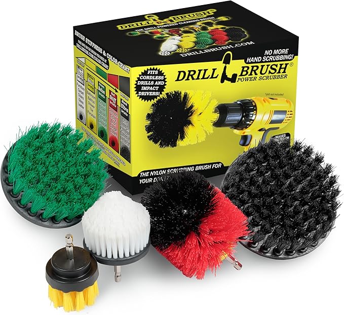 Drillbrush Multipurpose Cleaning Brush Set - Drill Brush Attachments for Cleaning Grout Tile Shower Car Seats Brick Stone Fiberglass Griddles and More - Truck/Car Detailing Drill Attachment