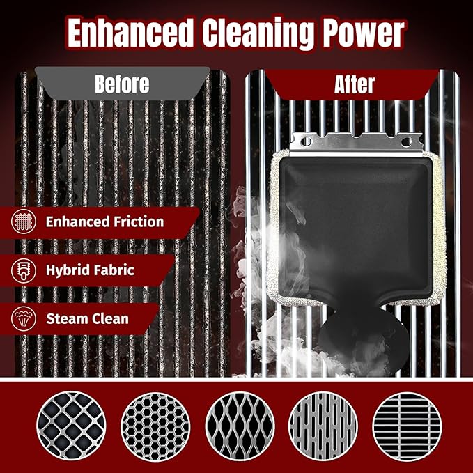 Grill Brush Bristle Free with Aramid Fiber - 600°F Heat Resistant Steam Cleaning Brush Dual Handle BBQ Grill Cleaning Brush with Scraper Replaceable Head for Outdoor Grill Weber Traeger Grates