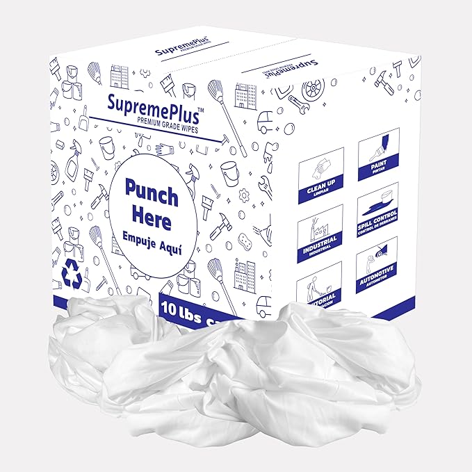 Recycled White Sheeting Cleaning Rags (10 lbs. Box) – Lint Free White Cotton Cloths for Manufacturing | Automotive | Janitorial | Shop Rags Bulk - Multipurpose