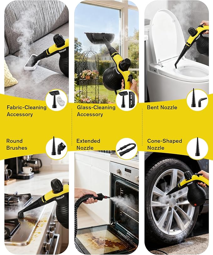 Handheld Steam Cleaner Steamer for Cleaning Multipurpose Portable Steam Cleaners for Home Use with Safety Lock and 10 Accessory Kit to Remove Grime Grease and More Save Time and Effort