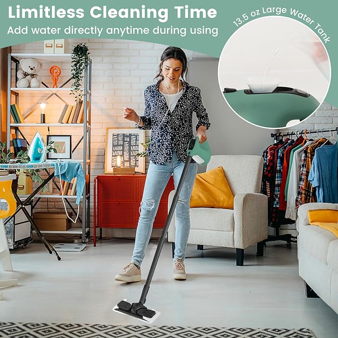 Goplus Multipurpose Handheld Steam Cleaner Pressurized Steam Cleaner w/ 17 Pieces Accessory Set 350ml Portable All Natural Chemical-Free Steamer for Home Sofa Upholstery Floor Window Kitchen (Green)